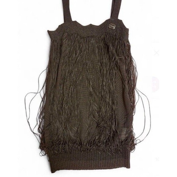 GUESS by Marciano Women's Black Fringe Tank Top Size Small Boho Y2K Festival New - Picture 3 of 3